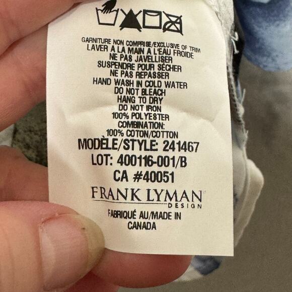 Frank LymanTunic Top Womens 10 White Blue Floral Sequin Pockets Roll Tab Sleeve - Picture 8 of 12